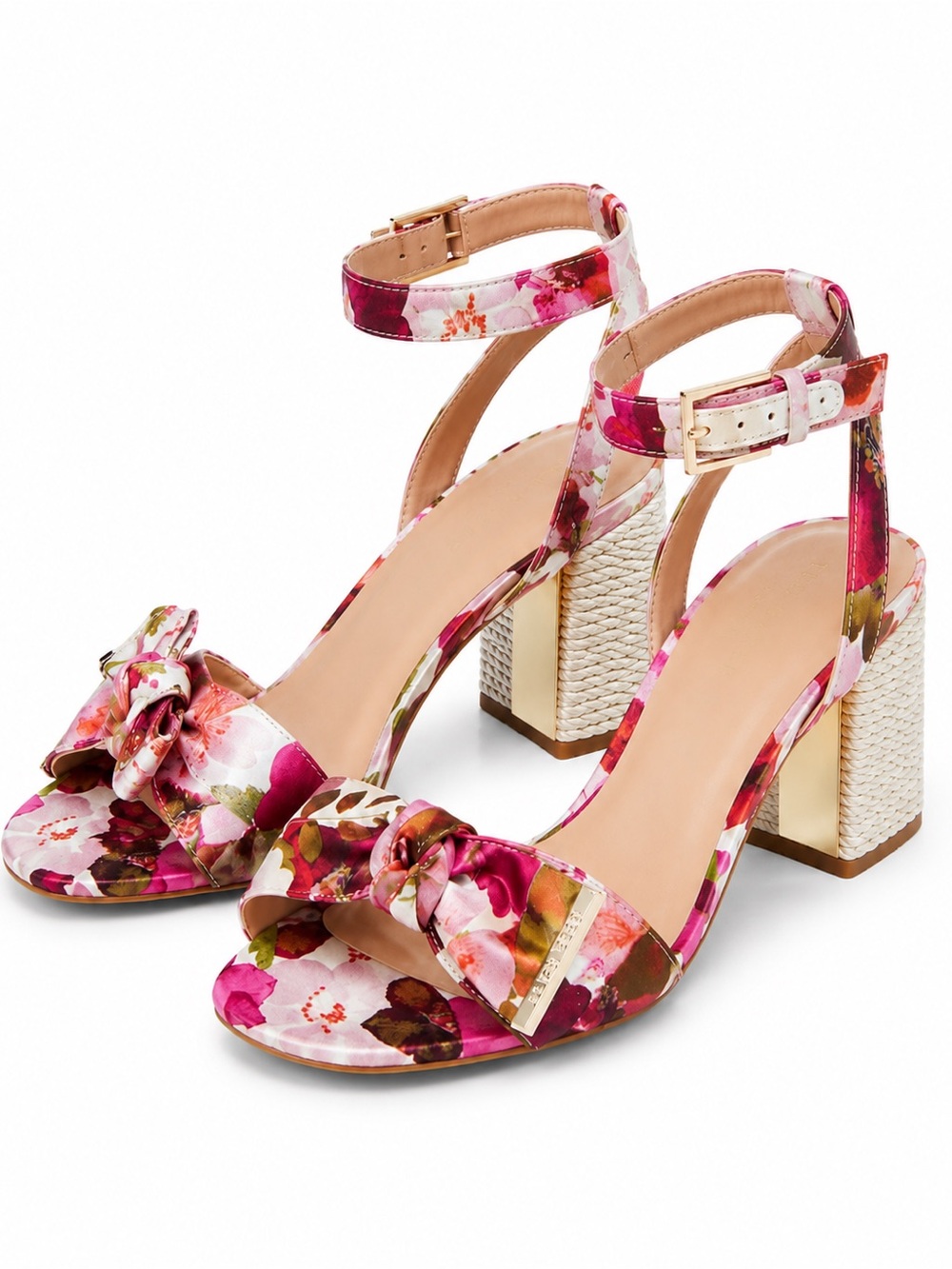 Ted Baker Floral Ankle-Strap Block Heels - Pink Multi